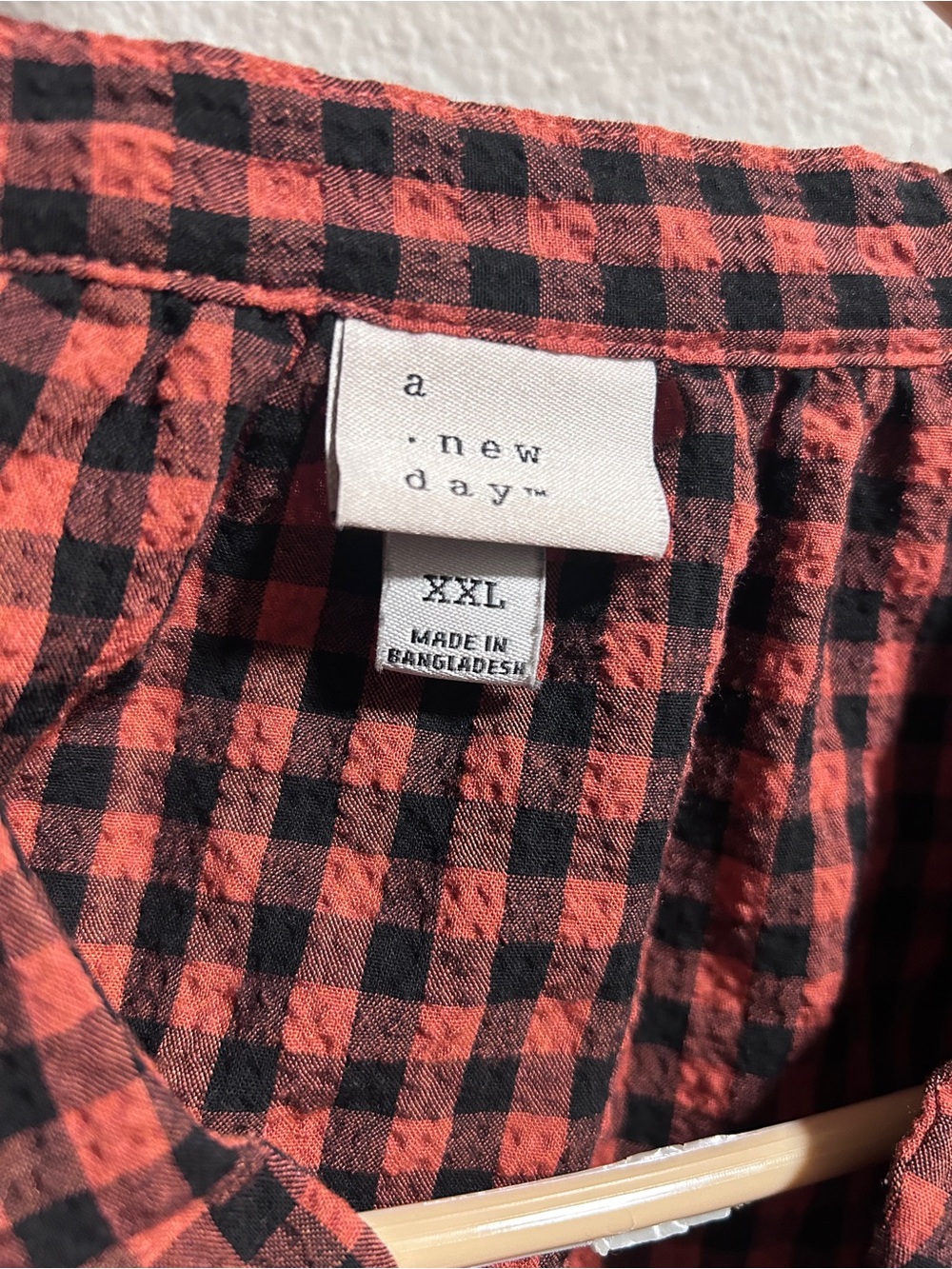 a new day Men's Red and Black Buffalo Check Button-Down Shirt
